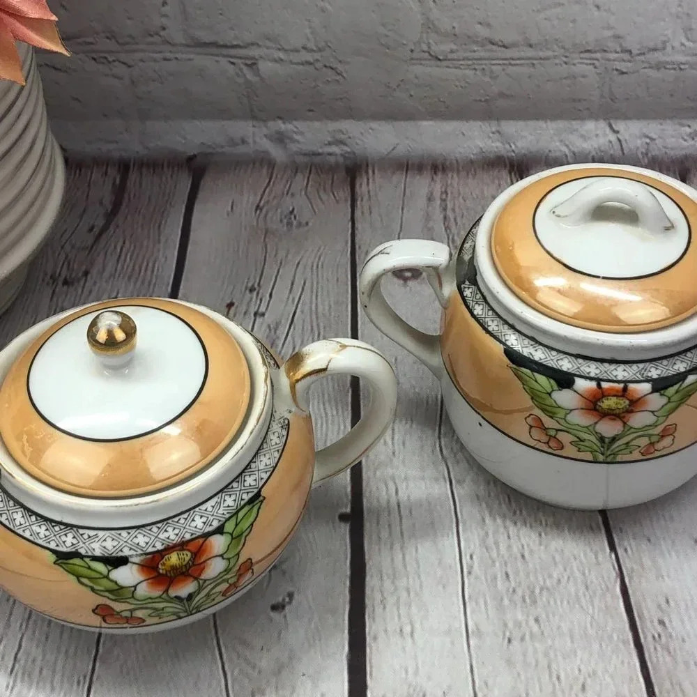 vintage noritake hand painted cream and sugar set - Picture 4 of 8